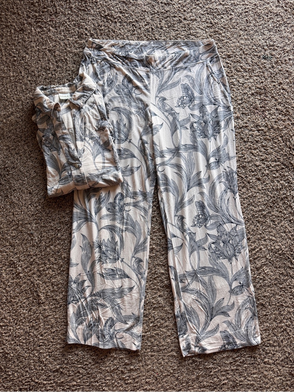 Soma Cool Nights Printed Blue White Cozy Pajama Set Women's Large
